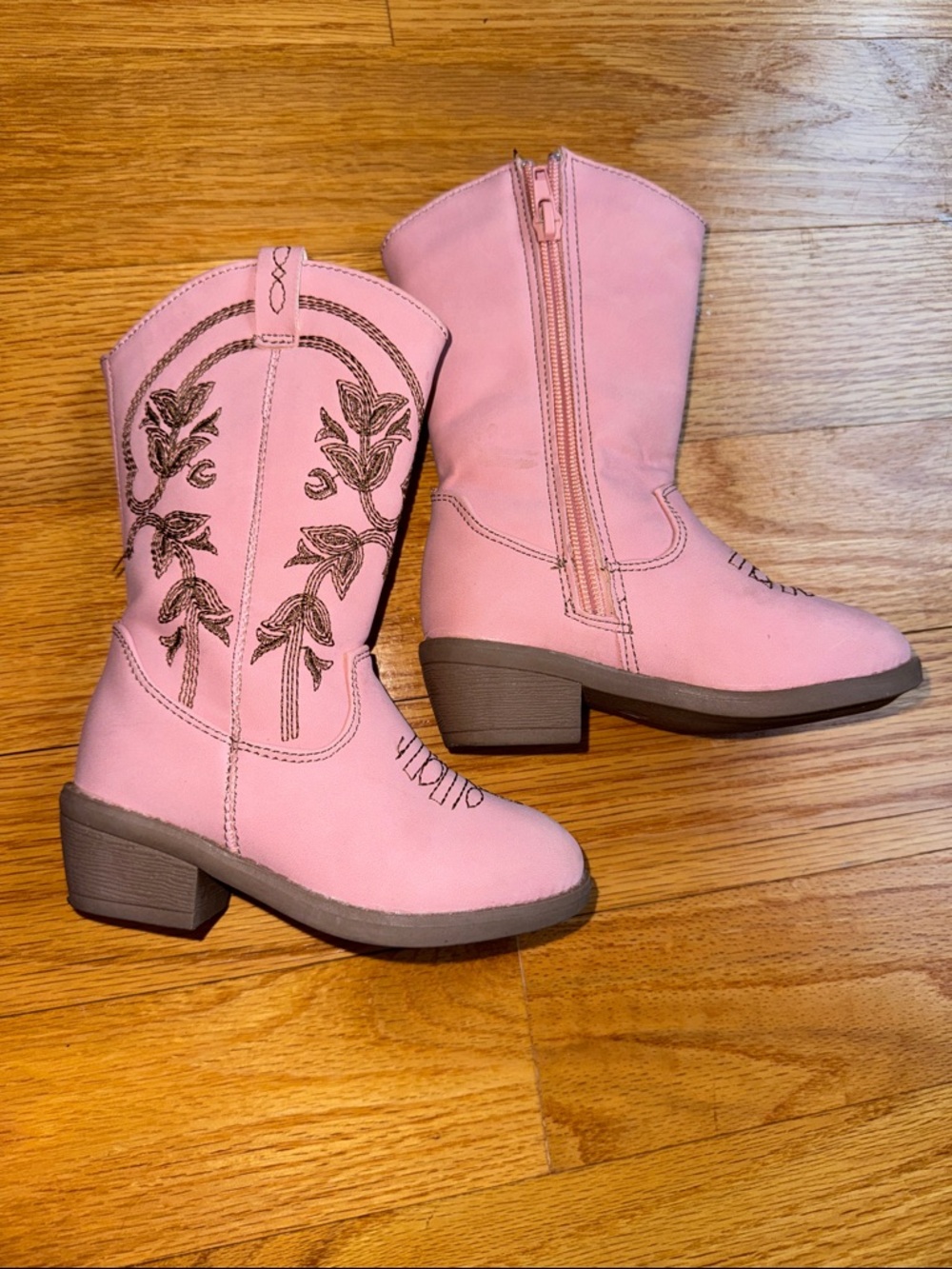 Pink Girls' Western Cowboy Boots with Embroidered Detail